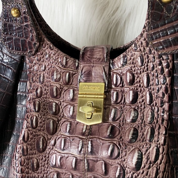 SOLD-Brahmin Leather Croc Embossed Ombre Slouchy Hobo Satchel Purse - Picture 8 of 10